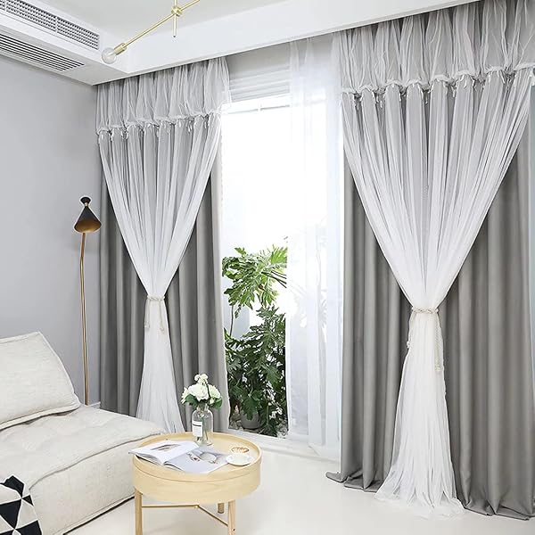 OSONA Princess-style Curtain, Blackout, Integrated, Thermal Insulation, 90% Light Blocking, Stylish, Curtain, Princess, Divider, Privacy, White, Cute, Double-Curtain Lace with Ruffles, Suitable for - 1
