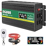 JIGUUN インバーター 正弦波 12v 2000w最大電力4000W DC 12V AC 100V変換 50HZ/60HZ 切り替え可能、AC コンセント×4、USBソケット×1 、ワイヤレスリモコンと液晶表示画面、地震、緊急停電、RV、船舶、キ