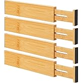Ryqtop Bamboo Drawer Dividers Organizers, Kitchen Drawer Organizer, Adjustable Drawer Divider for Clothes, Kitchen, Dresser, 