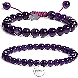 JADENOVA Natural Gemstone Bracelets Round Beads Stretch Bracelet Adjustable Beaded Bracelet Couple Distance Bracelets Unisex 