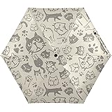 ALAZA 日傘 折り畳み傘 軽量 UVカット 雨傘 レトロ 猫柄 アイボリー 可愛い 晴雨兼用 遮光 遮熱 紫外線遮断 耐風撥水 手動 ６本骨 ５段式 持ち運びに便利 収納ケース付 レディース プレゼント