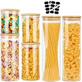 CARLA HOME 6 Pack Glass Food Storage Jars, Airtight Food Containers with Bamboo Lids for Pasta, Cookies, Nuts, Coffee Beans, 