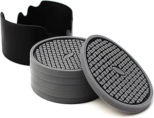 Amazon シリコンコースターセット6個セット ホルダー付き 滑り止め 吸水 断熱のコースター 簡単に洗えるカップマット おしゃれ 灰色 コースター オンライン通販