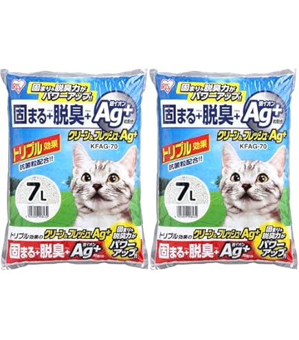 猫砂　固まる　脱臭　クリーン&フレッシュ Ag+　7L　20袋 Amazon | アイリスオーヤマ クリーン＆フレッシュ Ag+ 7L×2袋 KFAG-70