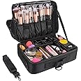 Samtour Makeup Bag Travel Makeup Train Case 13.8 inches Large Cosmetic Case Professional Portable Makeup Brush Holder Organiz