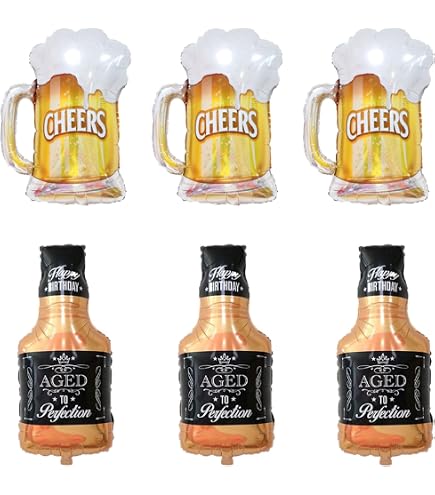 Collect Present Champagne & Wine Bottle Balloons - 12 Foil Balloons With Beers & Cheers Banner For 21st Birthday & Parties