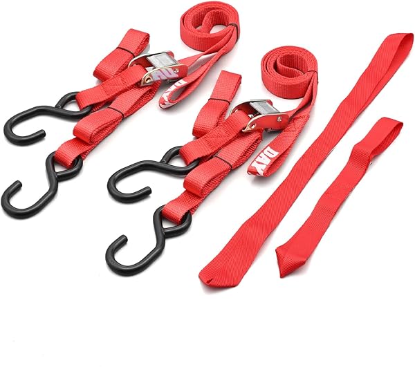 Daytona 41930 Motorcycle Tie Down Belt Sub-Belt Set, 2 Pieces, Cam Buckle Type, Load Capacity 661.1 lbs (300 kg), Belt Width: 0.1 inches (25 mm), Red - 1