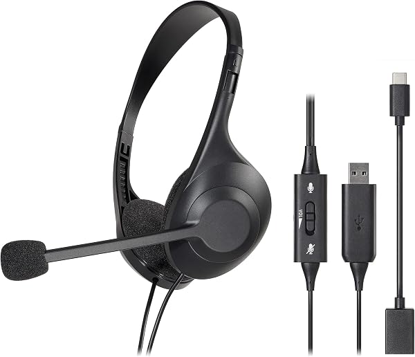 オーディオテクニカ ヘッドセット USB 有線 ノイズキャンセリング マイク付き ヘッドホン ステレオ 軽量 ソフトイヤーパッド 手元コントローラー 抗菌・消臭加工 Type-A Type-C 対応 windows mac Chrome web会議 テレワーク ATH-102USB - 1
