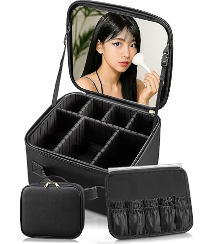 LEDライト付きメイクボックス ブラック Amazon.co.jp: メイクボックス 鏡付き LEDライト付き コスメボックス 3
