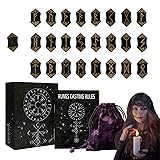 木製ルーンセット、占いの木、ガイド付きルーン文字、理想的な彫刻瞑想ツール、寮、自宅、学校、キャンプ、友人、同僚、クラスメート用の収納バッグ、1.6x3.4x0.2cm