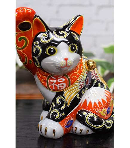 Amazon.co.jp: 下野邦子 九谷焼 招き猫 （左手 人お客招き猫） 3号