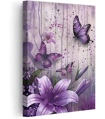 Amazon.co.jp: AWPANERAR 蝶 キャンバス ウォールアート 紫 蝶 絵画