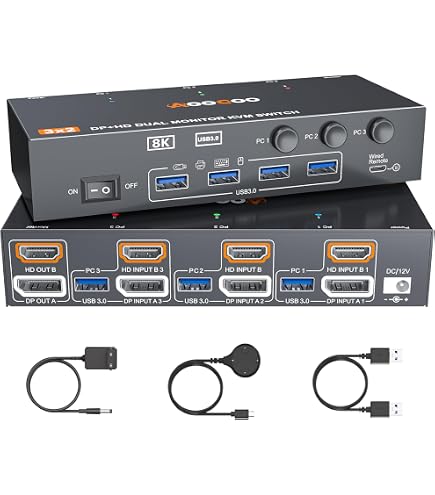 Amazon.co.jp: KCEVE 8K KVM スイッチ 3 モニター 3 コンピューター