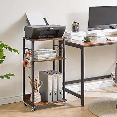 キャスター 引き出し付き 馴染むデザイン PCラックプリンター台 プリンター台 キャスター付き [W60*D50*H70cm] パソコンラック 中棚高