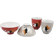 お客 Amazon.co.jp: 波佐見焼 大新窯 睦揃 (化粧箱入) 三匹ネコ