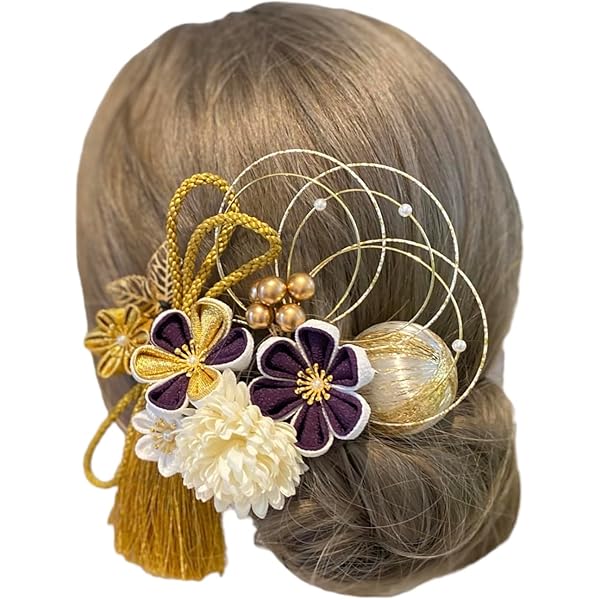 Amazon.co.jp: 《 紫 金 》髪飾り【NODOKA】つまみ細工 成人式 結婚式
