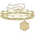 IEFWELL Gold Bracelets for Women Teen Girls, 14K Real Gold Silver Rose Gold Plated Beaded Bracelets for Women Teen Girls Link