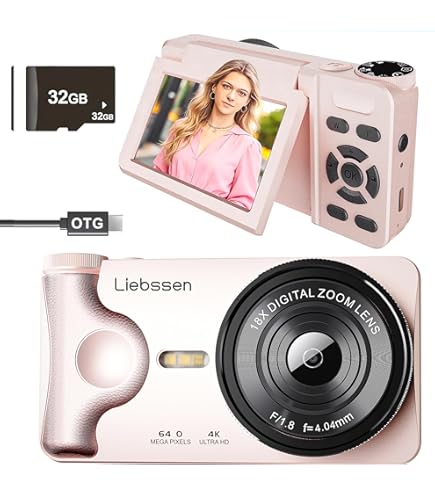 Digitale camera, Bofypoo 64MP autofocus Vlogging Camera met dubbele camera's voor en achter 32G geheugenkaart, 4K compacte digitale camera met 16x digitale zoom voor beginners (zwart Digitale camera, Bofypoo 64MP autofocus Vlogging Camera met dubbele camera's voor en achter 32G geheugenkaart, 4K compacte digitale camera met 16x digitale zoom voor beginners (zwart