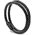 globi Leather Bracelet For Men | Genuine Wrap Braided Leather Cuff Bangle Bracelet with Magnetic Stainless Steel Clasp For Me