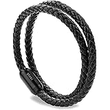 globi Leather Bracelet For Men | Genuine Wrap Braided Leather Cuff Bangle Bracelet with Magnetic Stainless Steel Clasp For Me
