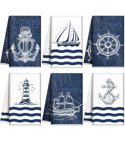 Qpenm Funny Nautical Kitchen Towels - "Time To Get Nauti" Waffle Weave, 16x24 Inches, Set Of 1 - View #8