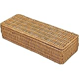 酒井産業 ラタンカトラリーケース・フタ付(ブラウン) 約26×10.5×高6cm キッチン 収納 天然素材 卓上用品 ケース カゴ 籐