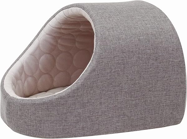 PetStyle ドーム型 ペットベッド 犬 猫 ベッド ひんやり 冷感 ドームベッド ペット 夏用 ハウス 犬用 ネコ おしゃれ かわいい Sサイズ (春夏/グレー) - 1