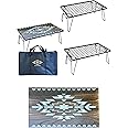 OUTDOORSHIN フィールドラック オルテガ柄 天然木製天板 マルチラック 収納ラック キャンプ アウトドアテーブル 折りたたみ テーブル 黒メッキスチール製 収納ケース付き (ラック本体3個+木製天板Bカラー+収納ケース)