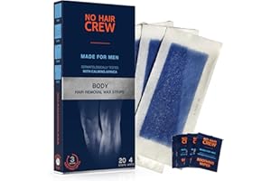 NO HAIR CREW Hair Removal Wax Strips, made for men. 20 Strips & 4 Soothing Cleansing Wipes