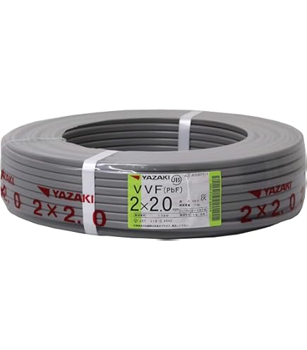 Amazon | 協和電線工業株式会社VVFケーブル 2.0mm×3芯 100m巻 (灰色  