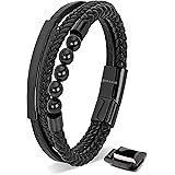 SERASAR | Men's Premium Genunie Black Leather Bracelet [Pearl] | Magnetic Stainless Steel Clasp in Black, Silver and Gold | E
