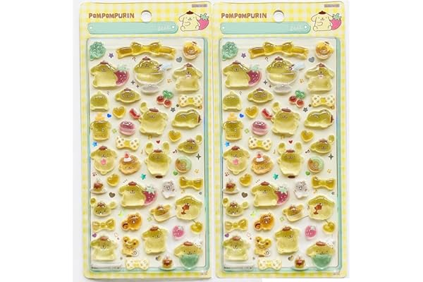 2枚3dシール 可愛いシールポムポムプリン サンリオキャラクターズ グッズ ミニ 携帯電話飾り用 DIY用 手帳用 貼り付け可能 手芸用品大容量 スマホケース 手帳 diy 贈り物ごほうび (S1)