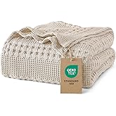 PHF 100% Cotton Waffle Weave Blanket Queen Size - Washed Soft Breathable Skin-Friendly Blanket - Perfect Warm Textured Blanke