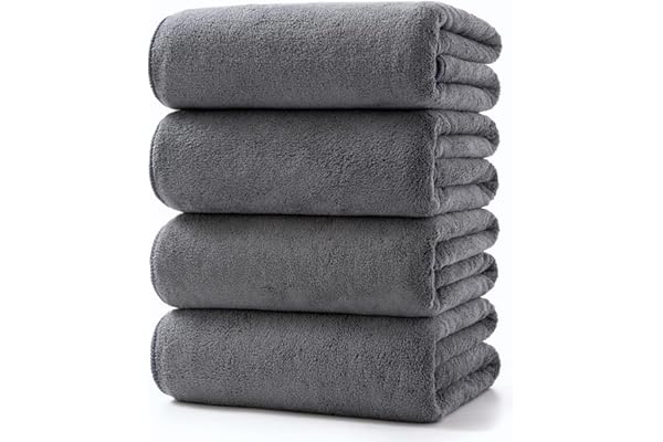 Lumimi バスタオル ふわふわ ホテル仕様 大判 瞬間吸水 70*140cm 4枚セット マイクロファイバー グレー 強い吸水速乾 肌触り