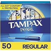 Tampax Pearl Tampons Regular Absorbency with BPA-Free Plastic Applicator and LeakGuard Braid, Unscented, 50 Count