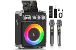 JYX Karaoke Machine with 2 Microphones, Portable Karaoke Machine for Adults Kids, Bluetooth Karaoke Speaker with Bass/Treble Adjustment, PA System with Remote Control/LED Lights, Support REC/USB/AUX