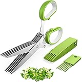 Herb Scissors Set with 5 Multi Stainless Steel Blades, Safe Cover and Cleaning Comb, Multipurpose Kitchen Chopping Shear, Min