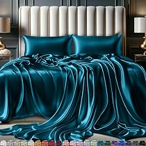 DECOLURE Satin Bed Sheets - 4 Piece Luxury Silky Queen Size ...