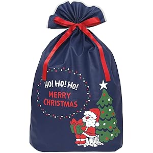 インディゴ クリスマス ラッピング袋 グリーティングバッグ5L メリーサンタ ネイビー XG606