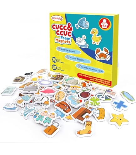 Juego Magnético CVC Junior Learning Rainbow CVC Objects | 40 Piezas Magnéticas De Espuma | Enseña Vocales Y Consonantes | Multicolor | Tamaño Grande