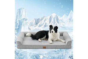 COZY KISS Cooling Dog Bed for Summer, Orthopedic Foam Dog Bed with Sides, Removable Washable Cover & Waterproof Lining, Q-Max >0.4 Cool Pet Beds for Extra Large Dogs, Grey (48" L x 32" W x 7.5" Th)