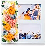 プリザーブドフラワー 写真立て 複数枚 おしゃれ 母の日 結婚祝い 誕生日 プレゼント クリアケース入り 22.5cm×23cm L版 2枚 (ローズ・オレンジ)