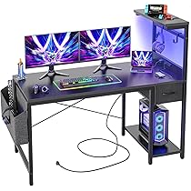 LED付きゲーミングデスク モニター台 コンセント120×60cm ブラック Amazon | HLFURNITURE ゲーミングデスク LEDライト付き