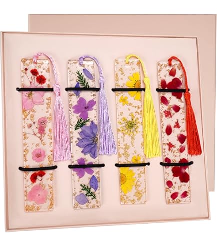 Leezmark 6 Pcs Resin Dried Flower Bookmarks, Martinique