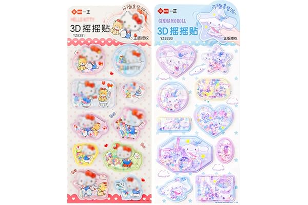KRGNPLE 2 枚入り 水シール ウォーター ぷっくり しずくちゃん シャカシャカ 3D 立体 精巧な柄 エンボスステッカー シール手帳用 装飾 DIY クリエイティブ 個性的 かわいい ギフト（セット 87）