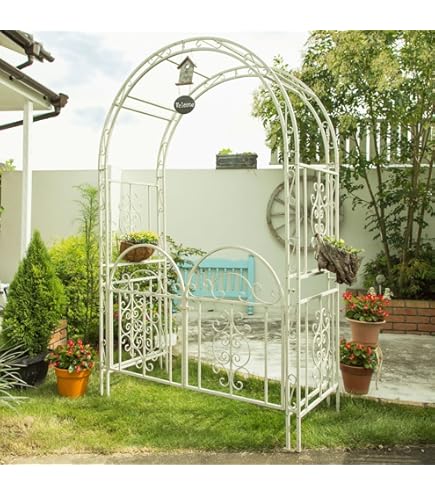 Amazon.co.jp: 鉄製 ローズアーチ フラワーアーチ ゲート付き DIY 玄関