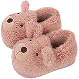 [MK MATT KEELY] キッズ ルームシューズ 13-19cm 子供用 冬用 男の子 女の子 1～7歳 かわいい くま うさぎ 滑り止め もこもこ オレンジ ぬいぐるみ 動物 洗える 誕生日 クリスマス プレゼント