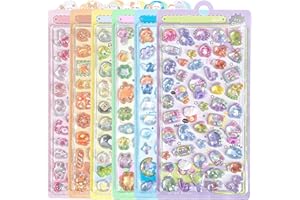 【6枚セット】Mosasa 3dシール 立体シール ぷくぷく ごほうび キラキラ 3D 可愛い 女の子 携帯電話飾り用手帳用 DIY用 日記帳用 貼り付け可能 手芸用品