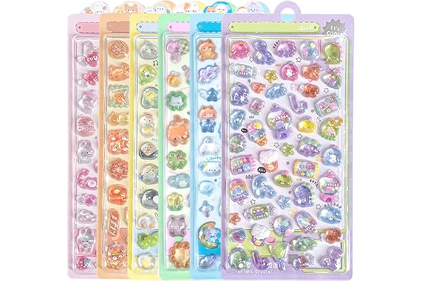 【6枚セット】Mosasa 3dシール 立体シール ぷくぷく ごほうび キラキラ 3D 可愛い 女の子 携帯電話飾り用手帳用 DIY用 日記帳用 貼り付け可能 手芸用品