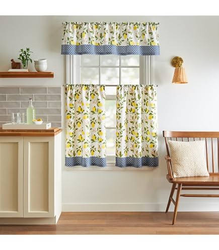 VERTKREA Yellow Flower Watercolor Curtains - Kitchen Tier Pair, 26” X 24”, Rod Pocket - View #10